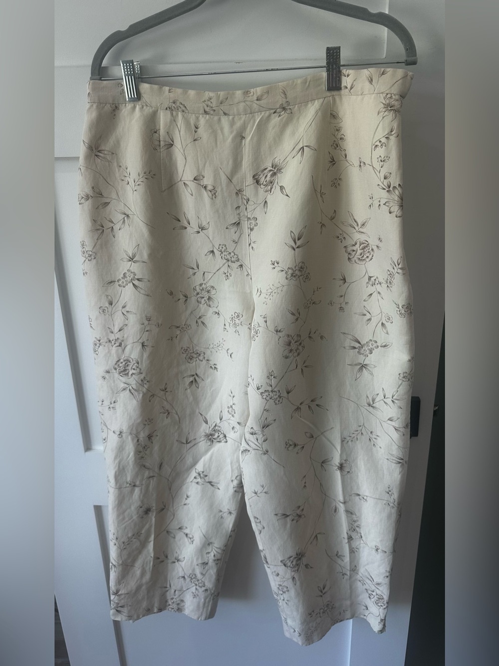 vintage Pendleton silk-linen  trousers Pants Lined 16P Cream Brown Floral Crop